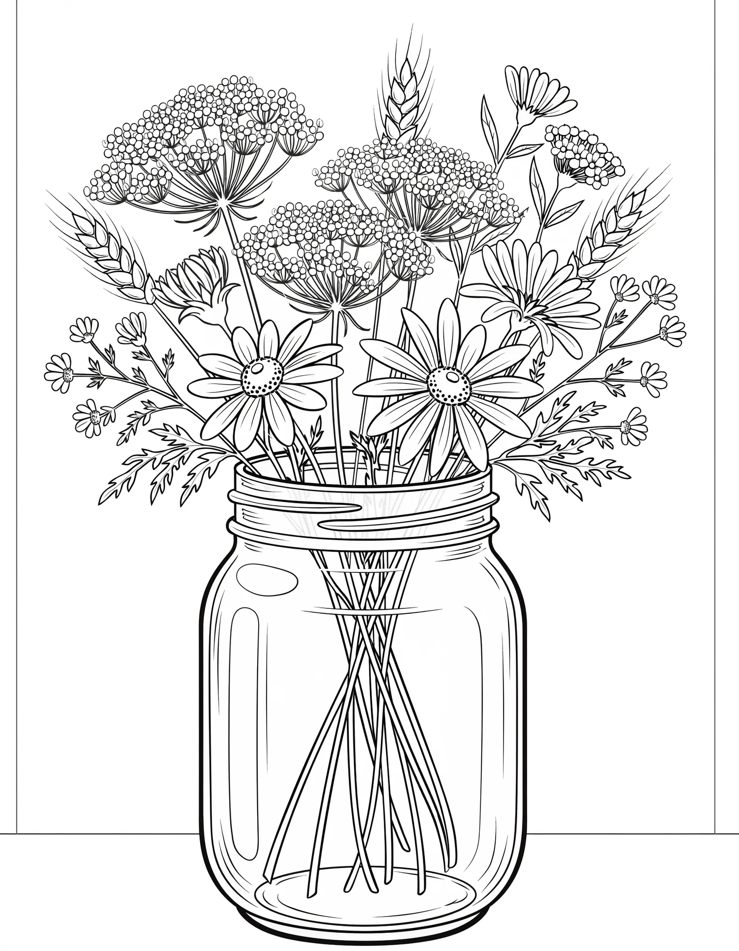 Bouquet de Fleurs Sauvages en Bocal Mason — Coloriage fleur à imprimer gratuitement